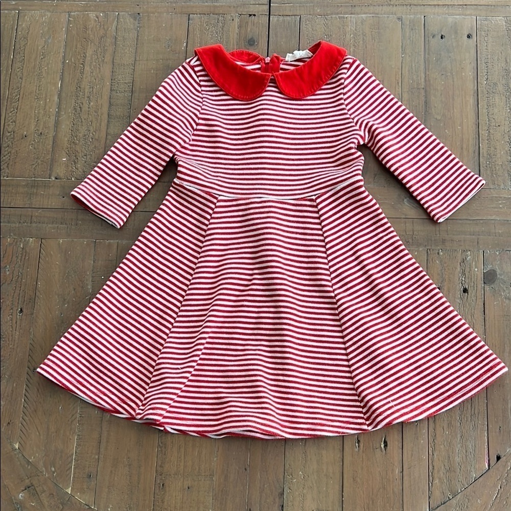 Mini Boden red and white striped collared twirl dress